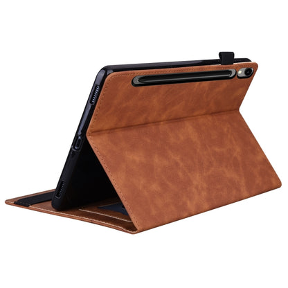 For Samsung Galaxy Tab S9 / S8 / S7 Splicing Shockproof Smart Leather Tablet Case(Brown) - Galaxy Tab S9 Cases by PMC Jewellery | Online Shopping South Africa | PMC Jewellery | Buy Now Pay Later Mobicred