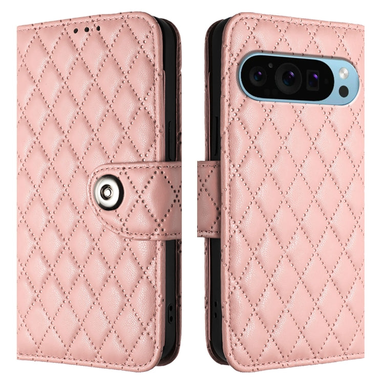 For Google Pixel 9 / Pixel 9 Pro Rhombic Texture Flip Leather Phone Case with Lanyard(Coral Pink) - Google Cases by PMC Jewellery | Online Shopping South Africa | PMC Jewellery | Buy Now Pay Later Mobicred