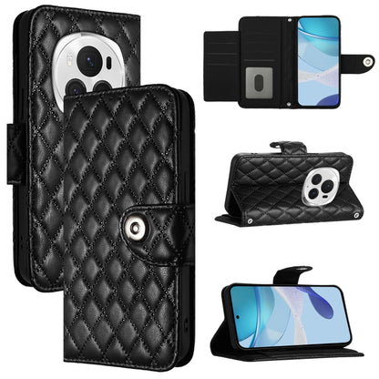 For Honor Magic6 Pro Rhombic Texture Flip Leather Phone Case with Lanyard(Black) - Honor Cases by PMC Jewellery | Online Shopping South Africa | PMC Jewellery | Buy Now Pay Later Mobicred