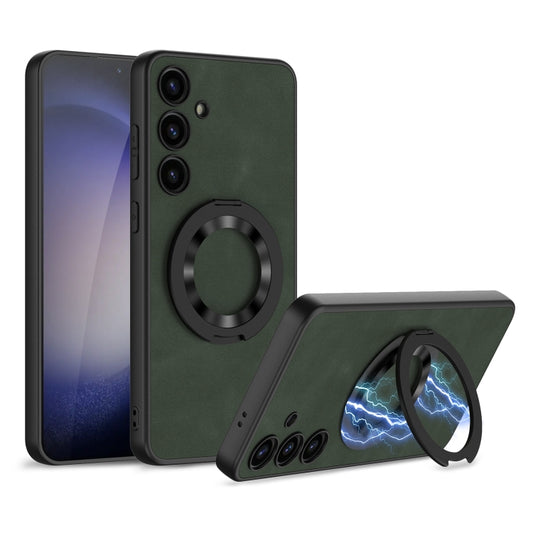 For Samsung Galaxy S24 5G GKK Skin Feel Frosted Leather MagSafe Magnetic Phone Case with Holder(Green) - Galaxy S24 5G Cases by GKK | Online Shopping South Africa | PMC Jewellery | Buy Now Pay Later Mobicred