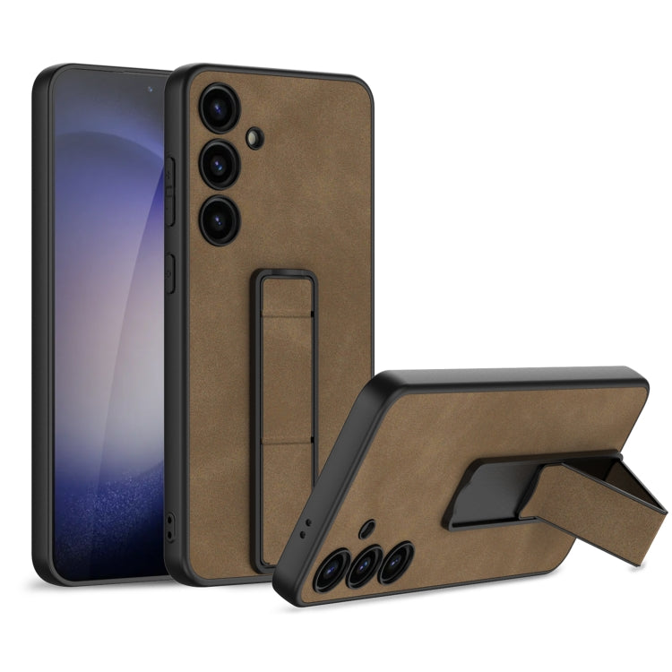 For Samsung Galaxy S24 5G GKK Skin Feel Frosted Leather Fold Holder Phone Case(Brown) - Galaxy S24 5G Cases by GKK | Online Shopping South Africa | PMC Jewellery | Buy Now Pay Later Mobicred