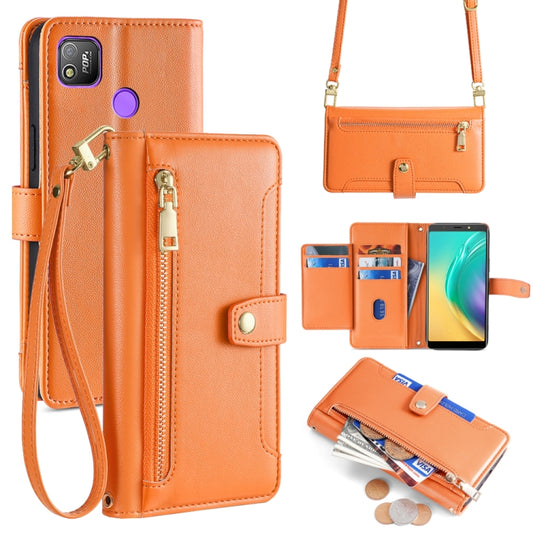 For Tecno Pop 4 Sheep Texture Cross-body Zipper Wallet Leather Phone Case(Orange) - Tecno Cases by PMC Jewellery | Online Shopping South Africa | PMC Jewellery | Buy Now Pay Later Mobicred