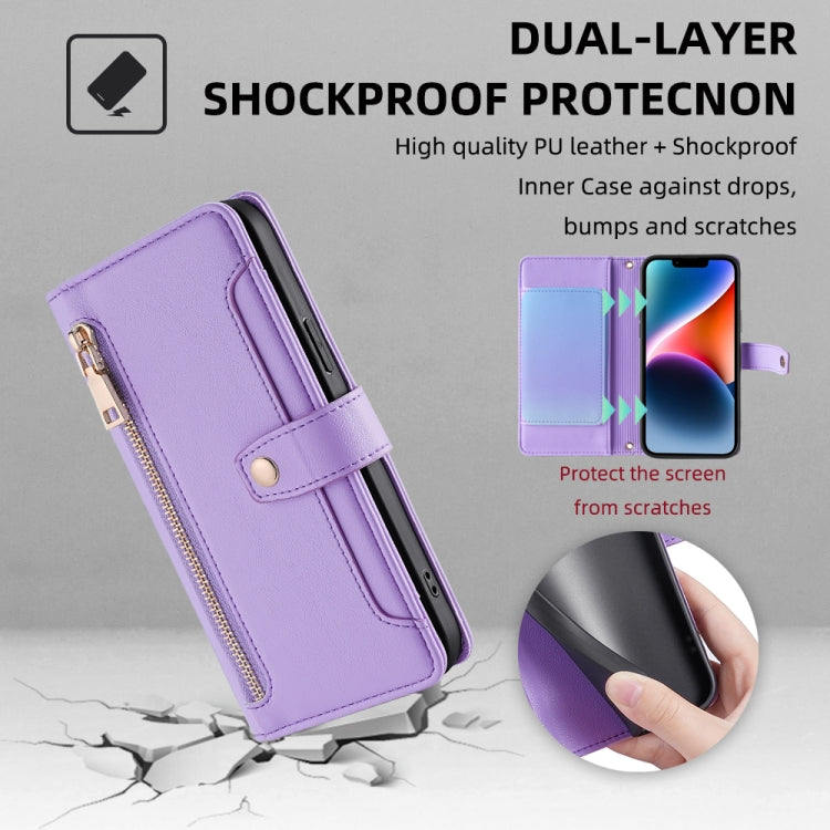 For Tecno Pop 4 Sheep Texture Cross-body Zipper Wallet Leather Phone Case(Purple) - Tecno Cases by PMC TechLife | Online Shopping South Africa | PMC TechLife | Buy Now Pay Later Mobicred