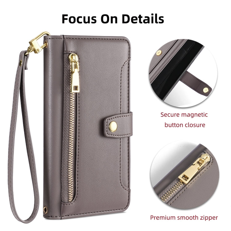 For Itel Vision 1 Pro Sheep Texture Cross-body Zipper Wallet Leather Phone Case(Grey) - More Brand by PMC TechLife | Online Shopping South Africa | PMC TechLife | Buy Now Pay Later Mobicred