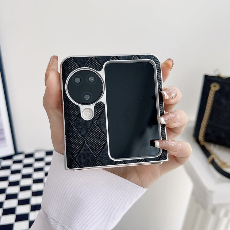 For OPPO Find N2 Flip Pearlescent Paint Diamond Shaped Checkered Leather Phone Case(Brown) - Find N2 Flip Cases by PMC TechLife | Online Shopping South Africa | PMC TechLife | Buy Now Pay Later Mobicred