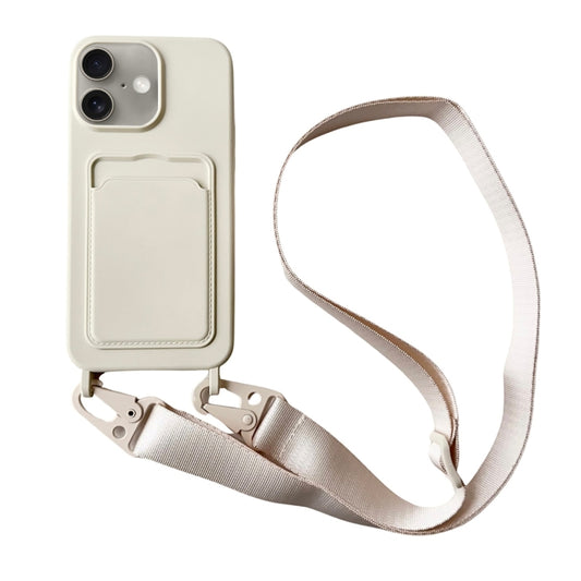 For iPhone 16 Plus Card Slot Liquid Silicone Phone Case with Lanyard(White) - iPhone 16 Plus Cases by PMC Jewellery | Online Shopping South Africa | PMC Jewellery | Buy Now Pay Later Mobicred