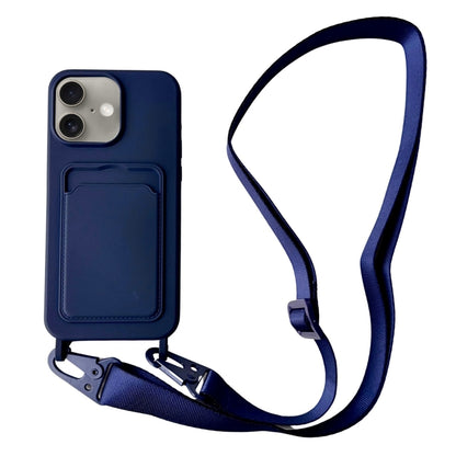 For iPhone 16 Card Slot Liquid Silicone Phone Case with Lanyard(Dark Blue) - iPhone 16 Cases by PMC Jewellery | Online Shopping South Africa | PMC Jewellery | Buy Now Pay Later Mobicred