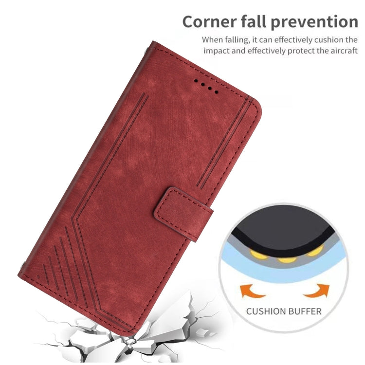 For Motorola Edge 2024 Skin Feel Stripe Pattern Leather Phone Case with Long Lanyard(Red) - Motorola Cases by PMC Jewellery | Online Shopping South Africa | PMC Jewellery | Buy Now Pay Later Mobicred