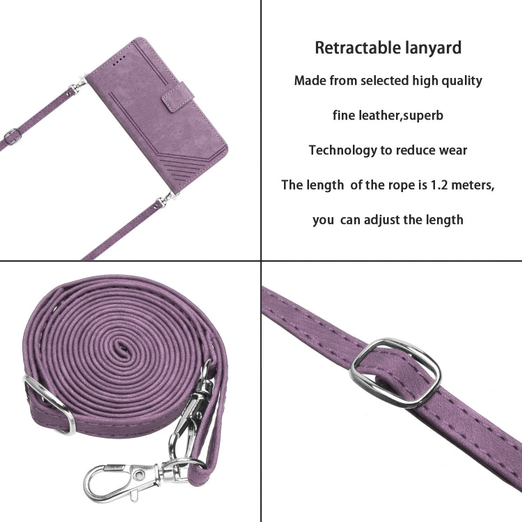 For Motorola Edge 2024 Skin Feel Stripe Pattern Leather Phone Case with Long Lanyard(Purple) - Motorola Cases by PMC Jewellery | Online Shopping South Africa | PMC Jewellery | Buy Now Pay Later Mobicred