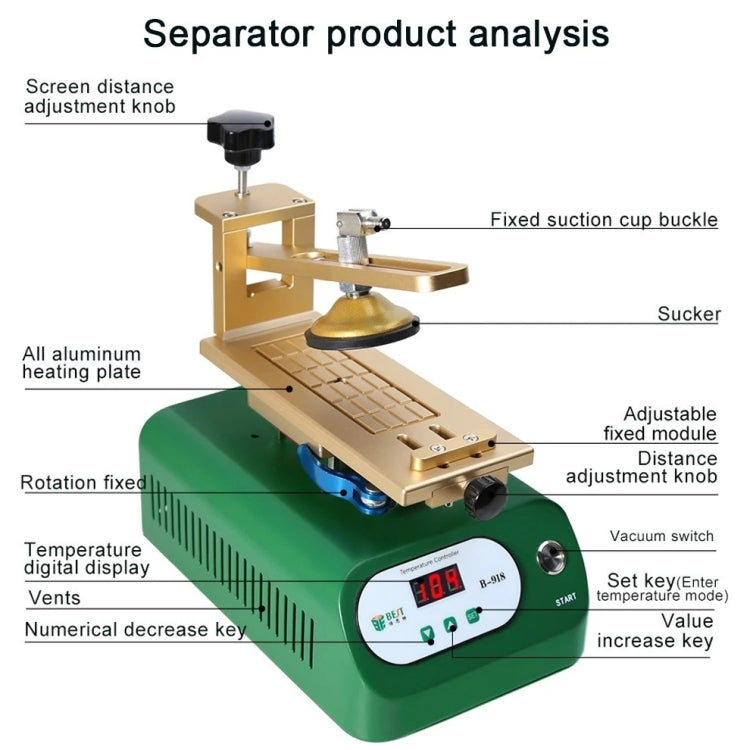 BEST B-918A 7 inch 110V Vacuum Pump LCD Screen Rotary Heating Platform Separator, US Plug - Separation Equipment by BEST | Online Shopping South Africa | PMC Jewellery | Buy Now Pay Later Mobicred