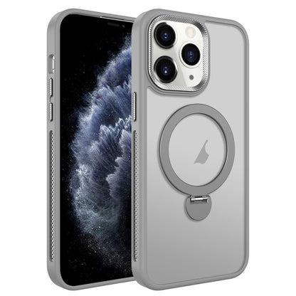 For iPhone 11 Pro MagSafe Magnetic Holder Breathable Phone Case(Grey) - iPhone 11 Pro Cases by PMC Jewellery | Online Shopping South Africa | PMC Jewellery