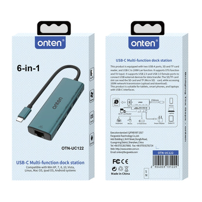 Onten UC122 6 in 1 USB-C / Type-C to SD + TF Card + USB 3.0 HUB with 5V Input & 100Mbps Network Card - USB HUB by Onten | Online Shopping South Africa | PMC Jewellery | Buy Now Pay Later Mobicred