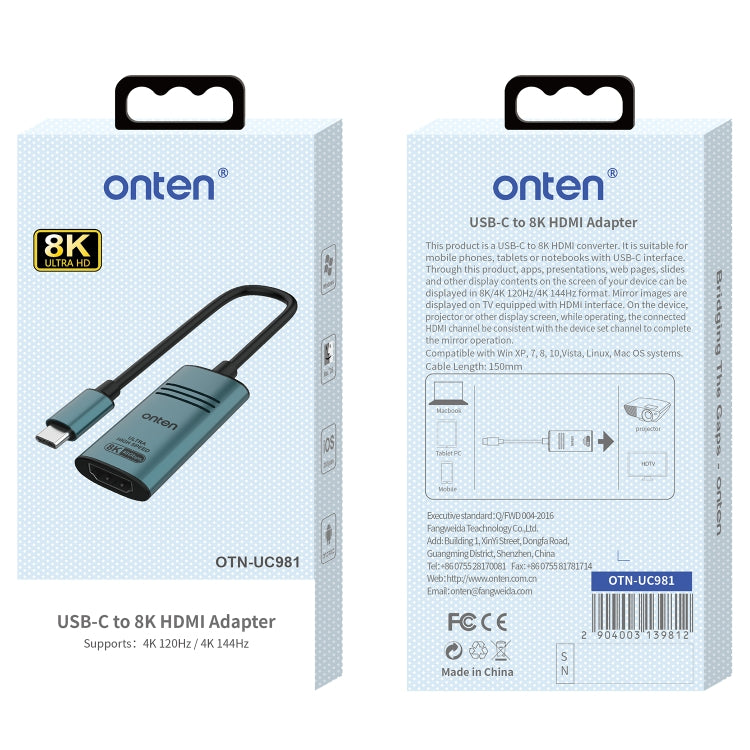 Onten UC981 8K 30Hz USB-C / Type-C to HDMI Video Converter Adapter(Pine Green) - Cable & Adapters by Onten | Online Shopping South Africa | PMC Jewellery | Buy Now Pay Later Mobicred