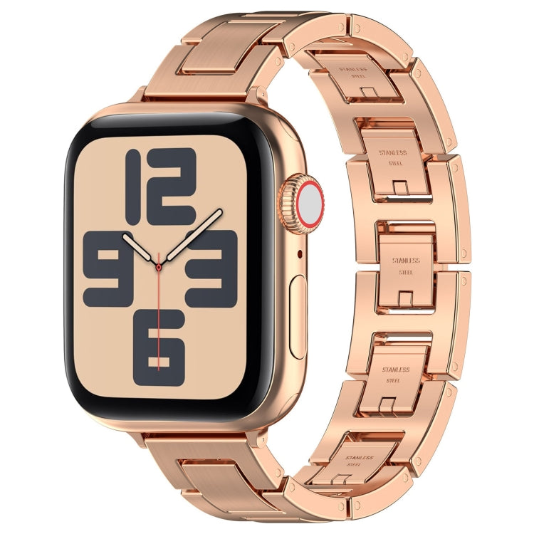 For Apple Watch SE 2023 40mm H Slim Stainless Steel Watch Band(Rose Gold) - Watch Bands by PMC Jewellery | Online Shopping South Africa | PMC Jewellery