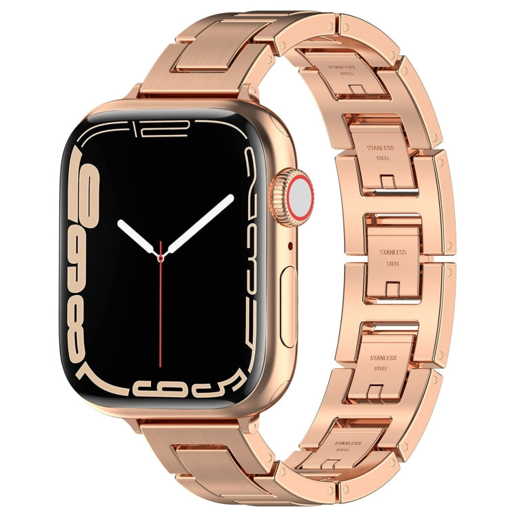 For Apple Watch Series 3 38mm H Slim Stainless Steel Watch Band(Rose Gold) - Watch Bands by PMC Jewellery | Online Shopping South Africa | PMC Jewellery