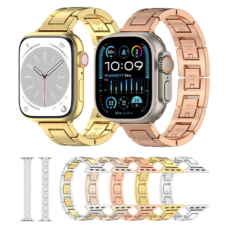 For Apple Watch Ultra 2 49mm H Slim Stainless Steel Watch Band(Rose Gold) - Watch Bands by PMC Jewellery | Online Shopping South Africa | PMC Jewellery