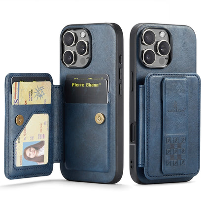 For iPhone 16 Pro Max Fierre Shann Oil Wax Cow Leather Card Holder Back Phone Case(Blue) - iPhone 16 Pro Max Cases by FIERRE SHANN | Online Shopping South Africa | PMC Jewellery | Buy Now Pay Later Mobicred