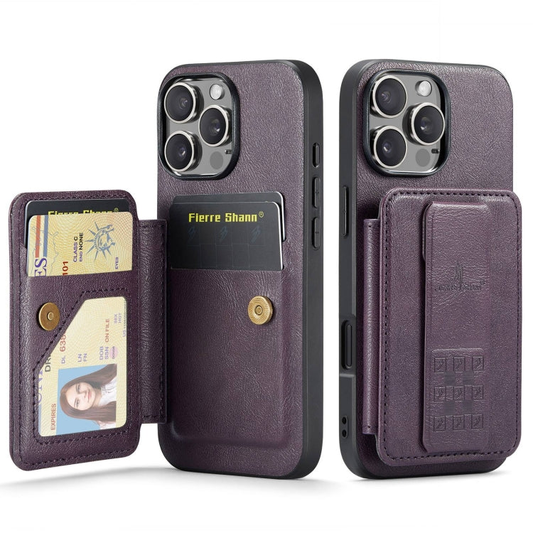 For iPhone 16 Pro Fierre Shann Oil Wax Cow Leather Card Holder Back Phone Case(Purple) - iPhone 16 Pro Cases by FIERRE SHANN | Online Shopping South Africa | PMC Jewellery | Buy Now Pay Later Mobicred