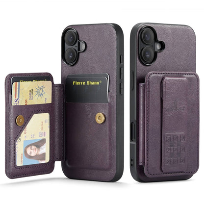 For iPhone 16 Plus Fierre Shann Oil Wax Cow Leather Card Holder Back Phone Case(Purple) - iPhone 16 Plus Cases by FIERRE SHANN | Online Shopping South Africa | PMC Jewellery | Buy Now Pay Later Mobicred