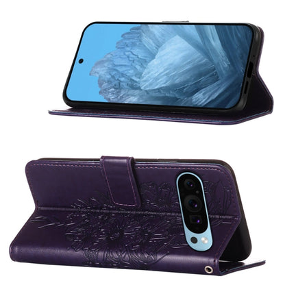 For Google Pixel 9 Embossed Butterfly Leather Phone Case(Dark Purple) - Google Cases by PMC Jewellery | Online Shopping South Africa | PMC Jewellery | Buy Now Pay Later Mobicred