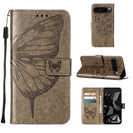 For Google Pixel 9 Pro Embossed Butterfly Leather Phone Case(Grey) - Google Cases by PMC Jewellery | Online Shopping South Africa | PMC Jewellery | Buy Now Pay Later Mobicred