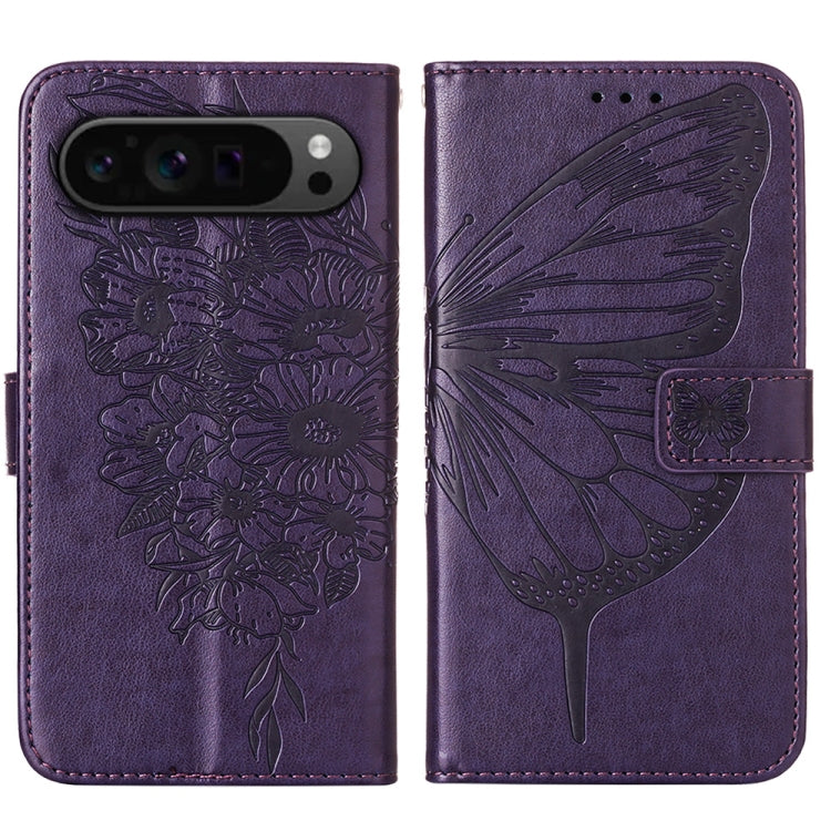 For Google Pixel 9 Pro Embossed Butterfly Leather Phone Case(Dark Purple) - Google Cases by PMC Jewellery | Online Shopping South Africa | PMC Jewellery | Buy Now Pay Later Mobicred