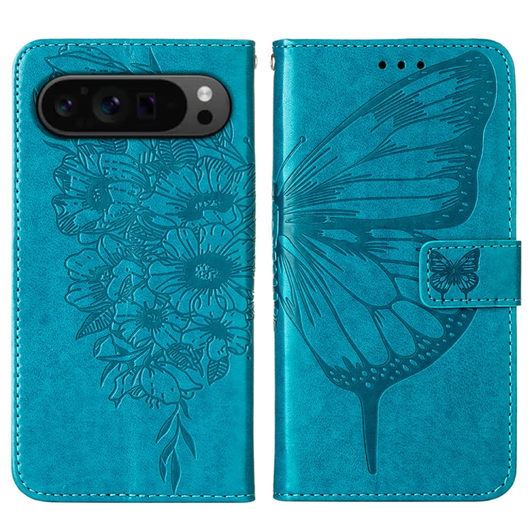 For Google Pixel 9 Pro Embossed Butterfly Leather Phone Case(Blue) - Google Cases by PMC Jewellery | Online Shopping South Africa | PMC Jewellery | Buy Now Pay Later Mobicred