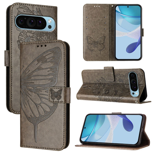 For Google Pixel 9 Pro XL Embossed Butterfly Leather Phone Case(Grey) - Google Cases by PMC Jewellery | Online Shopping South Africa | PMC Jewellery | Buy Now Pay Later Mobicred