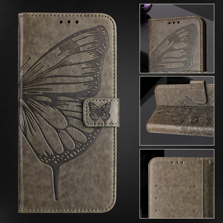 For Google Pixel 9 Pro XL Embossed Butterfly Leather Phone Case(Grey) - Google Cases by PMC TechLife | Online Shopping South Africa | PMC TechLife | Buy Now Pay Later Mobicred