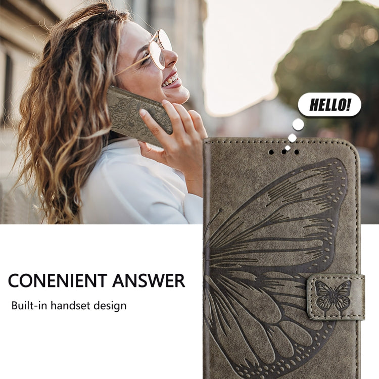 For Google Pixel 9 Pro XL Embossed Butterfly Leather Phone Case(Grey) - Google Cases by PMC TechLife | Online Shopping South Africa | PMC TechLife | Buy Now Pay Later Mobicred