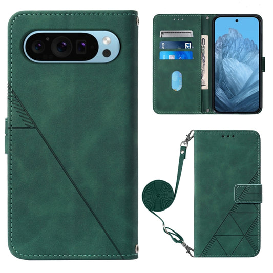 For Google Pixel 9 Crossbody 3D Embossed Flip Leather Phone Case(Dark Green) - Google Cases by PMC Jewellery | Online Shopping South Africa | PMC Jewellery | Buy Now Pay Later Mobicred