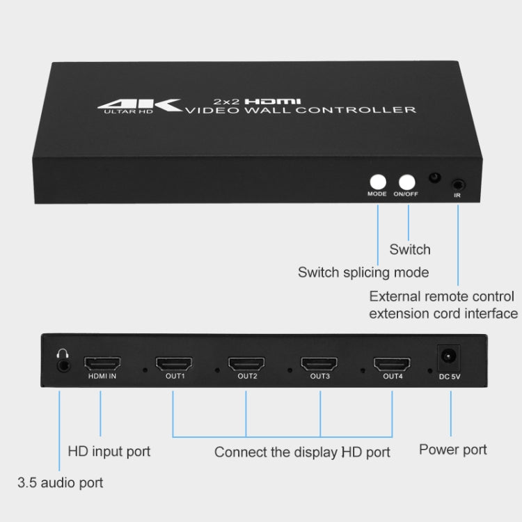 XP02 4K 2x2 HDMI Video Wall Controller Multi-screen Splicing Processor, Style:Ordinary(US Plug) - Splitter by PMC Jewellery | Online Shopping South Africa | PMC Jewellery | Buy Now Pay Later Mobicred