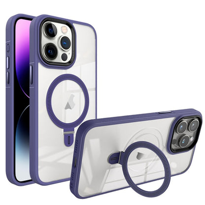 For iPhone 14 Pro Shield Armor MagSafe Holder Phone Case(Deep Purple) - iPhone 14 Pro Cases by PMC Jewellery | Online Shopping South Africa | PMC Jewellery