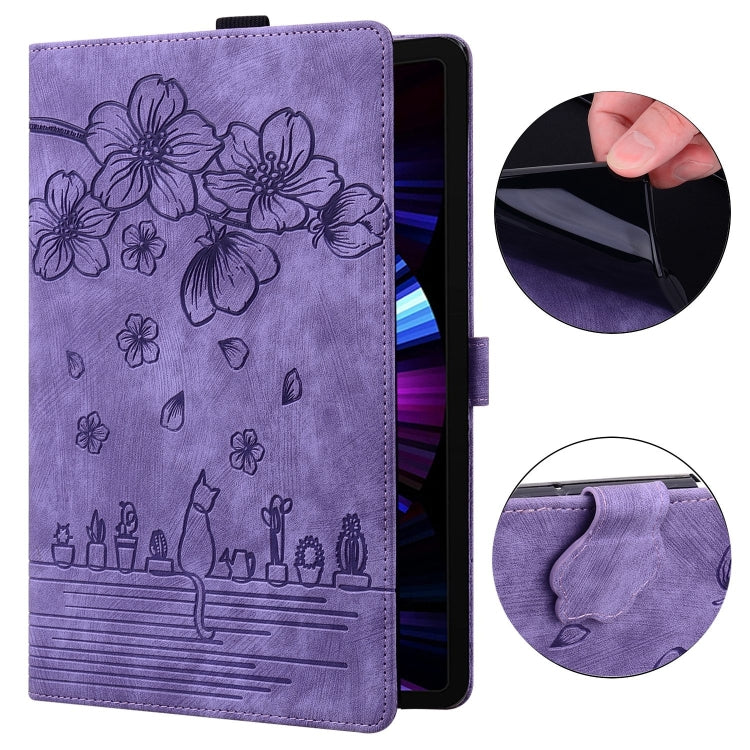 For Honor Pad X8a Cartoon Sakura Cat Embossed Leather Tablet Case(Purple) - Honor by PMC TechLife | Online Shopping South Africa | PMC TechLife | Buy Now Pay Later Mobicred
