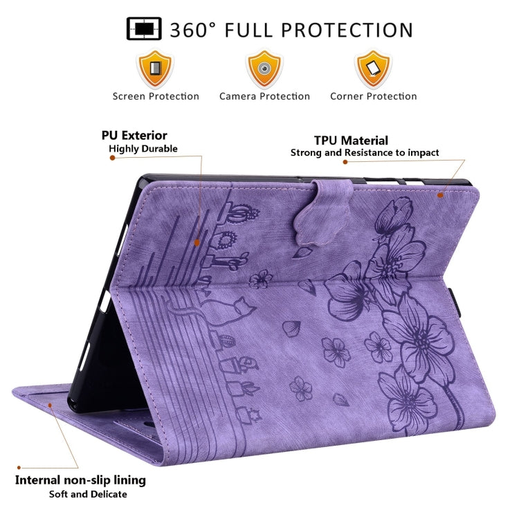 For Honor Pad X8a Cartoon Sakura Cat Embossed Leather Tablet Case(Purple) - Honor by PMC TechLife | Online Shopping South Africa | PMC TechLife | Buy Now Pay Later Mobicred