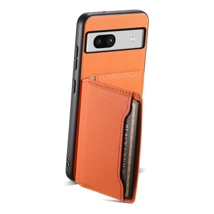 For Google Pixel 7a Calf Texture Card Bag Design Full Coverage Phone Case(Orange) - Google Cases by PMC Jewellery | Online Shopping South Africa | PMC Jewellery | Buy Now Pay Later Mobicred