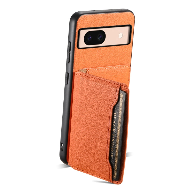 For Google Pixel 8a Calf Texture Card Bag Design Full Coverage Phone Case(Orange) - Google Cases by PMC TechLife | Online Shopping South Africa | PMC TechLife | Buy Now Pay Later Mobicred