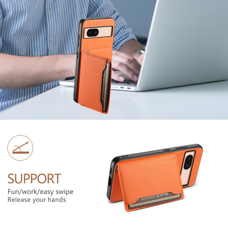 For Google Pixel 8a Calf Texture Card Bag Design Full Coverage Phone Case(Orange) - Google Cases by PMC TechLife | Online Shopping South Africa | PMC TechLife | Buy Now Pay Later Mobicred