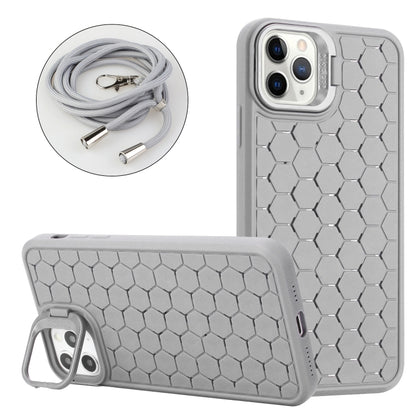 For iPhone 14 Pro Honeycomb Radiating Lens Holder Magsafe Phone Case with Lanyard(Grey) - iPhone 14 Pro Cases by PMC Jewellery | Online Shopping South Africa | PMC Jewellery