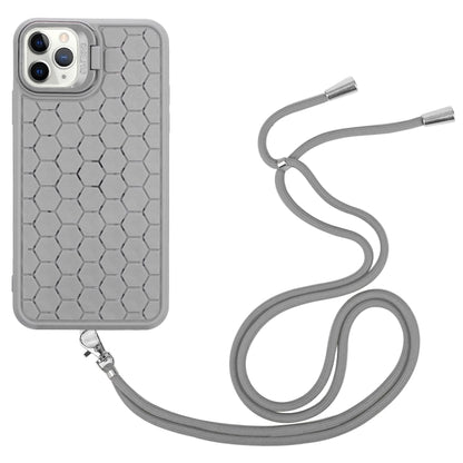 For iPhone 14 Pro Honeycomb Radiating Lens Holder Magsafe Phone Case with Lanyard(Grey) - iPhone 14 Pro Cases by PMC Jewellery | Online Shopping South Africa | PMC Jewellery