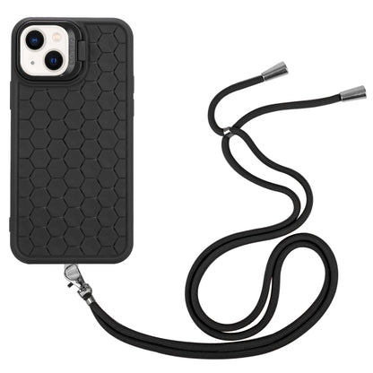 For iPhone 13 Honeycomb Radiating Lens Holder Magsafe Phone Case with Lanyard(Black) - iPhone 13 Cases by PMC Jewellery | Online Shopping South Africa | PMC Jewellery