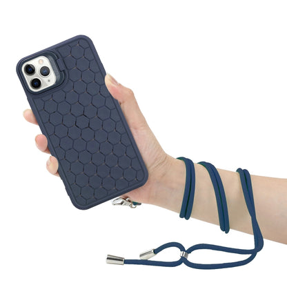 For iPhone 11 Pro Max Honeycomb Radiating Lens Holder Magsafe Phone Case with Lanyard(Blue) - iPhone 11 Pro Max Cases by PMC Jewellery | Online Shopping South Africa | PMC Jewellery