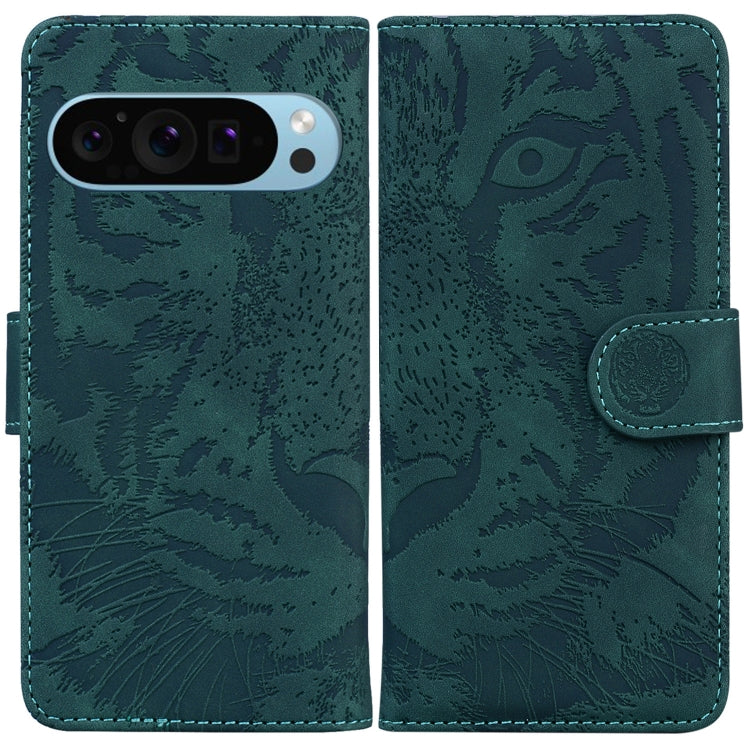 For Google Pixel 9 Tiger Embossing Pattern Flip Leather Phone Case(Green) - Google Cases by PMC Jewellery | Online Shopping South Africa | PMC Jewellery | Buy Now Pay Later Mobicred