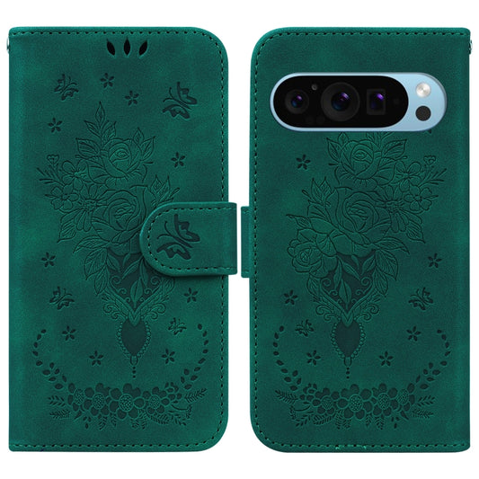 For Google Pixel 9 Butterfly Rose Embossed Leather Phone Case(Green) - Google Cases by PMC Jewellery | Online Shopping South Africa | PMC Jewellery | Buy Now Pay Later Mobicred