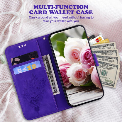 For Google Pixel 9 Butterfly Rose Embossed Leather Phone Case(Purple) - Google Cases by PMC Jewellery | Online Shopping South Africa | PMC Jewellery | Buy Now Pay Later Mobicred