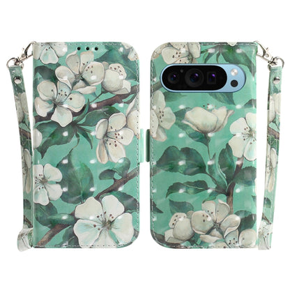 For Google Pixel 9 Pro 3D Colored Horizontal Flip Leather Phone Case(Watercolor Flower) - Google Cases by PMC Jewellery | Online Shopping South Africa | PMC Jewellery | Buy Now Pay Later Mobicred