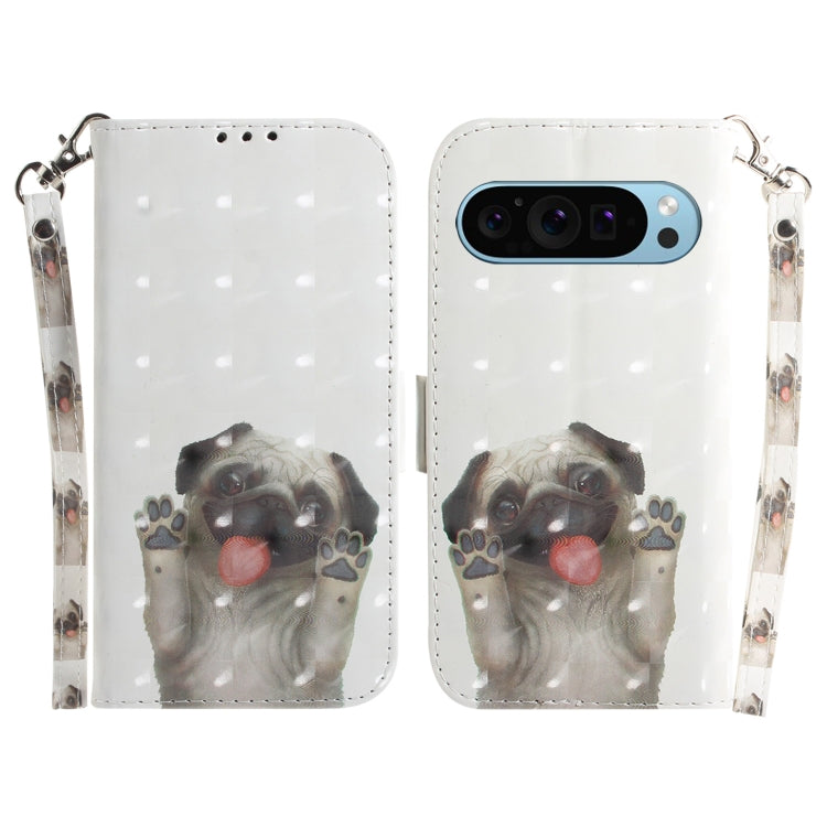 For Google Pixel 9 Pro 3D Colored Horizontal Flip Leather Phone Case(Pug) - Google Cases by PMC Jewellery | Online Shopping South Africa | PMC Jewellery | Buy Now Pay Later Mobicred