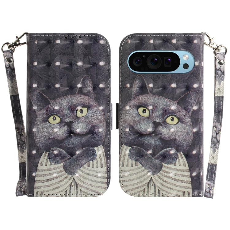 For Google Pixel 9 3D Colored Horizontal Flip Leather Phone Case(Hug Cat) - Google Cases by PMC Jewellery | Online Shopping South Africa | PMC Jewellery | Buy Now Pay Later Mobicred