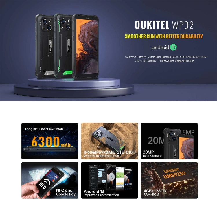 Oukitel WP32, 4GB+128GB, IP68/IP69K, 5.93 inch Android 13 Unisoc Tiger T606 Octa-core, NFC, OTG, Network: 4G(Black) - OUKITEL by OUKITEL | Online Shopping South Africa | PMC Jewellery | Buy Now Pay Later Mobicred