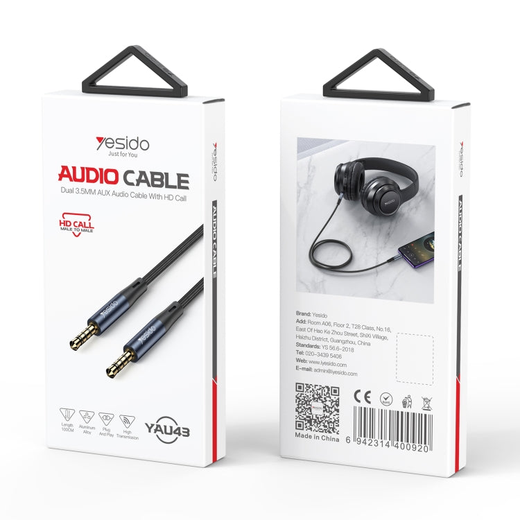 Yesido YAU43 3.5mm to 3.5mm AUX Audio Adapter Cable, Length: 1m(Black) - Video & Audio Cable by Yesido | Online Shopping South Africa | PMC Jewellery | Buy Now Pay Later Mobicred